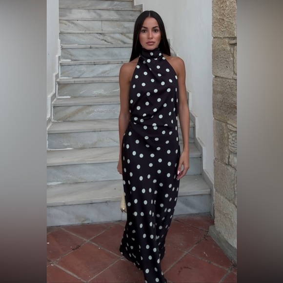 ZARA POLKA DOT SATIN MIDI DRESS - Picture 5 of 15